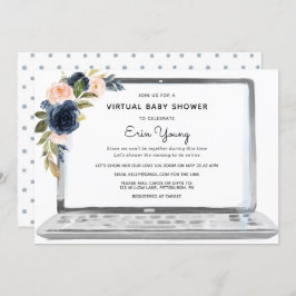 Virtual Baby Dusche Notebook Navy & Blush Blume Einladung
