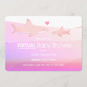 Virtual Baby Dusche Rosa Ocean Shark Cartoon Einladung