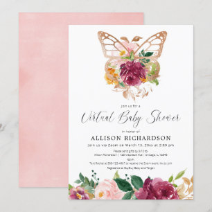 Virtual Baby Dusche Schmetterling blush Bordeaux M Einladung
