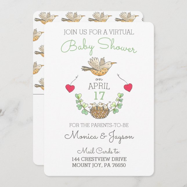 Virtual Baby Dusche Sweetest Mama Bird mit Nest Einladung (Vorne/Hinten)