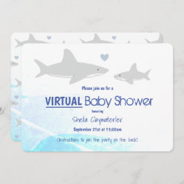 Virtual Baby Dusche White Gray Blue Shark Cartoon Einladung