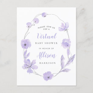Virtual Baby Duschlavender Floral Watercolor Einladungspostkarte