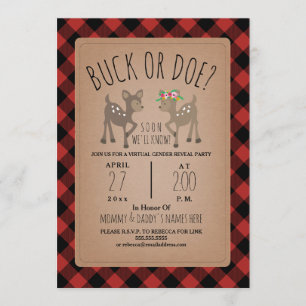 Virtual Baby Gender Reveal Party Hirsch Kariert Einladung