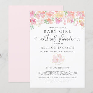 Virtual Baby Girl Pink Coral Gold Floral Einladung