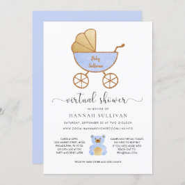 Virtual Baby Shower Boy | Retro Carriage Blue Gold Einladung