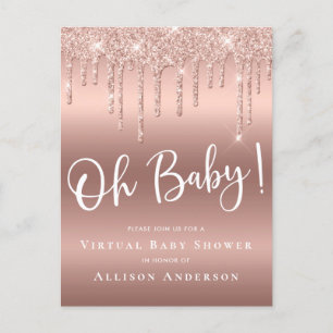 Virtual Baby Shower Driving Glitzer Rose Gold Einladungspostkarte