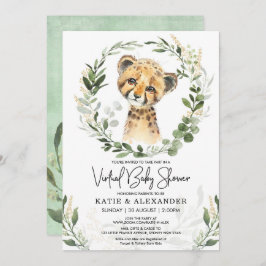 Virtual Baby Shower Greenery Gold Safari Leopard Einladung
