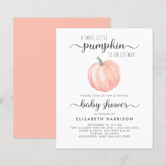 Virtual Baby Shower Orange Pumpkin Einladung (Vorne/Hinten)