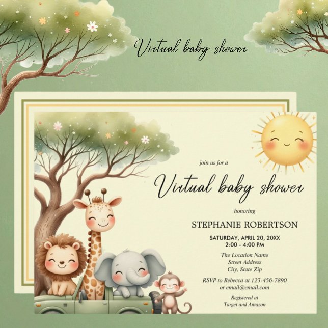 Virtual Baby Shower safari animals gender neutral Einladung (Von Creator hochgeladen)