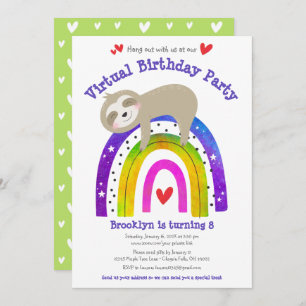 Virtual Birthday Niedlich Sloth Boho Rainbow Moder Einladung