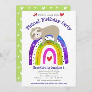 Virtual Birthday Niedlich Sloth Boho Rainbow Moder Einladung