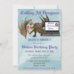 Virtual Birthday Party Dragon Wyvern Einladung