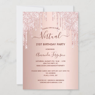 Virtual Birthday Party Rose Gold Glitzer Rosa Glai Einladung