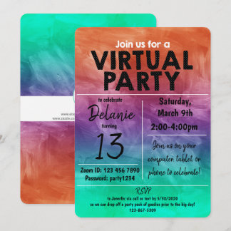 Virtual Birthday Party Watercolor Design Einladung