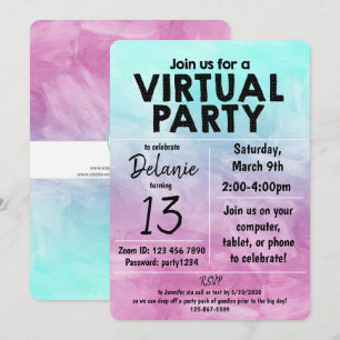 Virtual Birthday Party Watercolor Design Einladung