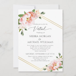 Virtual Blush Floral Gold Dusty Blue Wedding Einladung