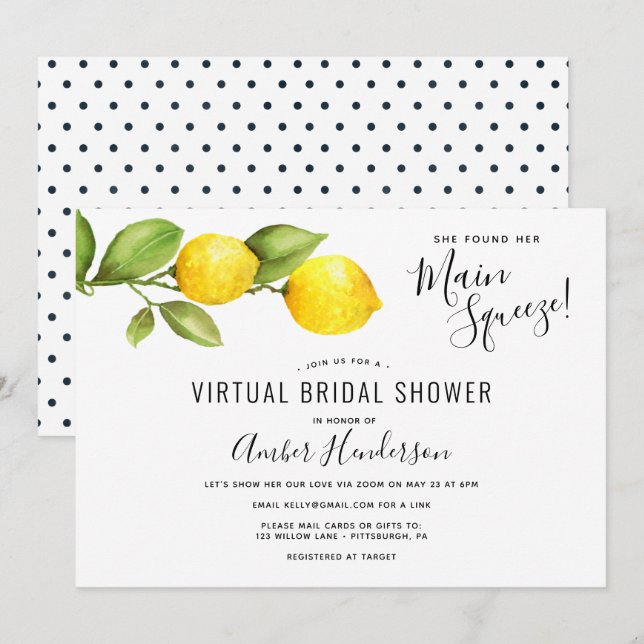 Virtual Brautparty für Lemons Einladung (Vorne/Hinten)
