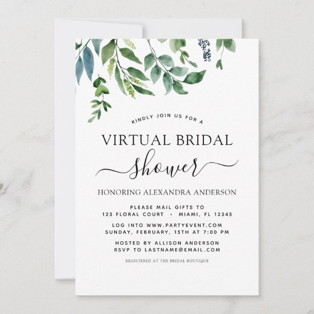 Virtual Brautparty Grüne Einladung (Vorderseite)