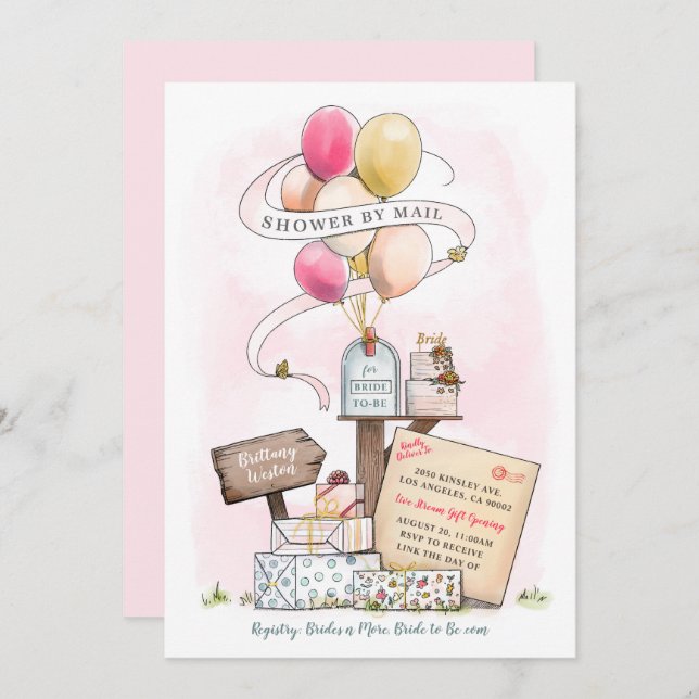 Virtual Brautparty Mailbox für Dusche per Mail Einladung (Vorne/Hinten)