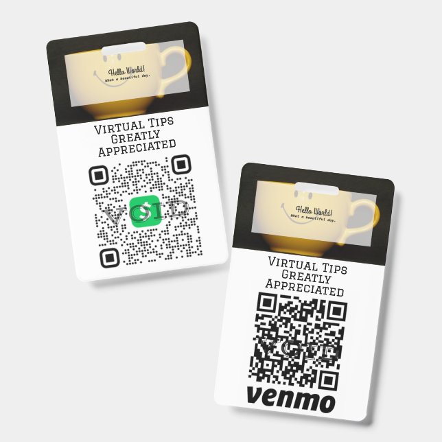 Virtual Cashless Tipping QR Code Abzeichen Ausweis (Vorder- & Rückseite)