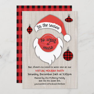 Virtual Christmas Holiday Santa Kariertes Party Einladung