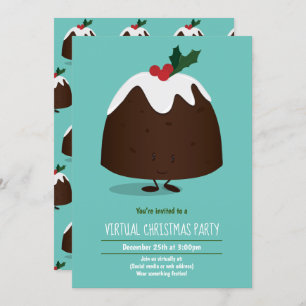 Virtual Christmas Party Pudding Holiday Aquamarin  Einladung