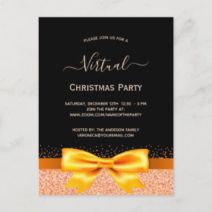 Virtual Christmas Party Rose Gold Schwarze Einladu Postkarte