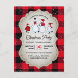 Virtual Christmas Party Snowman Red Buffalo Karier Einladungspostkarte<br><div class="desc">Diese charmante,  virtuelle Weihnachtszeit-Party Einladung besticht durch ein Skaten aus Schneemobil,  das auf beigem Hintergrund von roten und schwarzen Büffeln kariert mit fallendem Schnee gesäumt ist. Entworfen von Künstler ©Susan Coffey.</div>