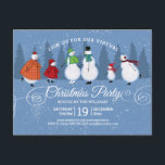 Virtual Christmas Party Snowman Skaten Pine Trees Einladungspostkarte<br><div class="desc">Diese rustikale Weihnachtsfeier-Party Einladung zeigt eine Schneemannsfamilie,  die auf einem blauen Hintergrund von Kiefern und fallendem Schnee gemeinsam Skaten. Personalisieren Sie Ihre Feiertagsdetails. Entworfen von Künstlern ©Tim Coffey und Susan Coffey.</div>