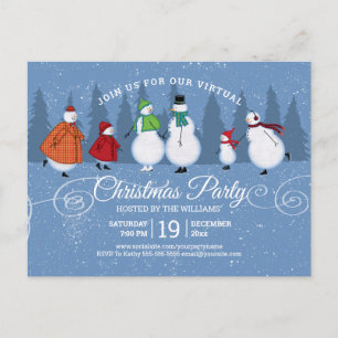 Virtual Christmas Party Snowman Skaten Pine Trees Einladungspostkarte