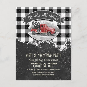 Virtual Christmas Party Vintag Red Truck Kariert Einladungspostkarte