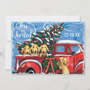 Virtual Christmas Party Vintag Red Truck mit Hunde Einladung
