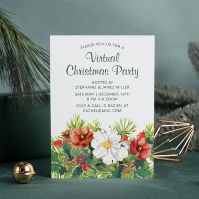 Virtual Christmas Winter Floral Party Online Einladung (Von Creator hochgeladen)