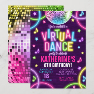 Virtual Dance Party Neon Glow Geburtstag Einladung
