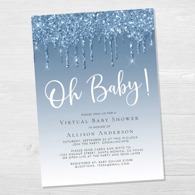 Virtual Dusche Glitzer Oh Baby Boy Blue Einladung (Von Creator hochgeladen)
