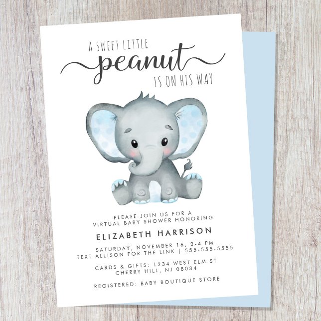 Virtual Elephant Baby Boy Dusche Einladung (Cute baby boy virtual shower invitation)