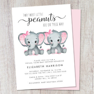 Virtual Elephant Twin Girls Baby Dusche Einladung