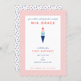 Virtual First Birthday Ice Cream Zoom Party Einladung