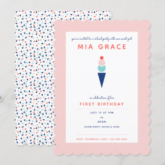 Virtual First Birthday Ice Cream Zoom Party Einladung