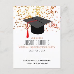 Virtual Graduation Party   Confetti Graduation Cap Einladungspostkarte