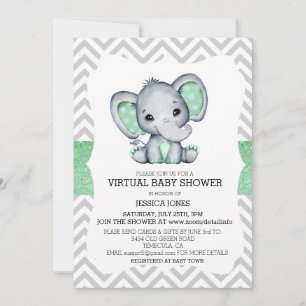 Virtual Green Elephant Zickzack Glitzer Baby Dusch Einladung