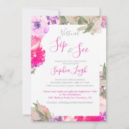 Virtual Kinderzimmer Sip and See Baby Floral Rose  Einladung