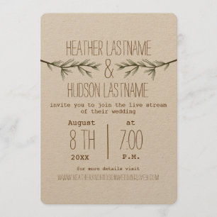 Virtual Live Stream Hochzeit Rustikale Evergreen B Einladung