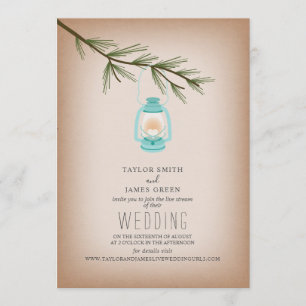 Virtual Live Stream Wedding Blue Lantern Evergreen Einladung