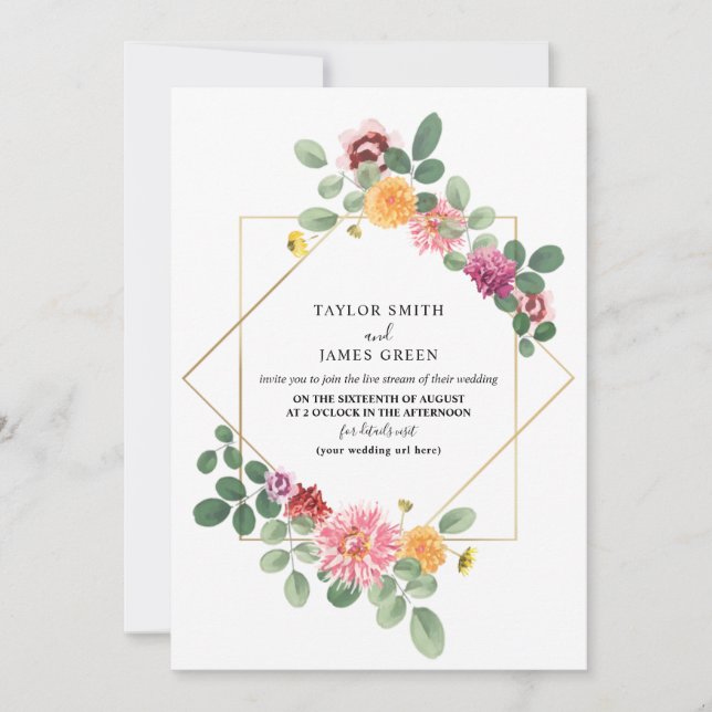Virtual Live Stream Wedding Geometric Boho Floral Einladung (Vorderseite)