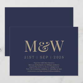 Virtual Modern Navy Gold Monogram Wedding Einladung