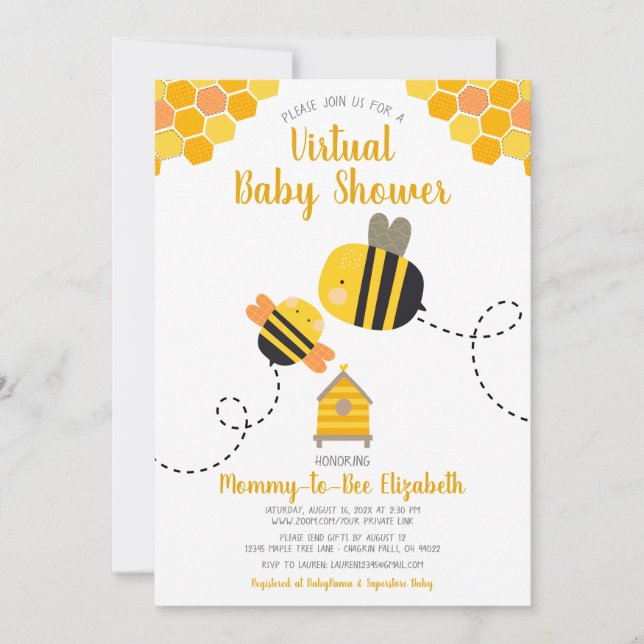 Virtual Niedlich Sweet Kawaii Mommy to Bee Baby Sh Einladung (Vorderseite)