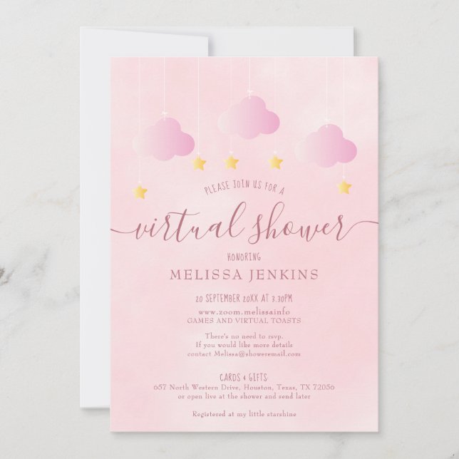 Virtual Online-Ferndusche per Mail rosa Einladung (Vorderseite)