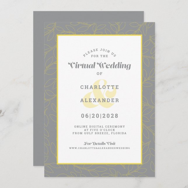 Virtual Online Yellow Modern Pattern Wedding Einladung (Vorne/Hinten)