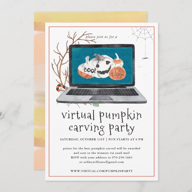 Virtual Pumpkin Carving | Halloween-Party Einladung (Vorne/Hinten)